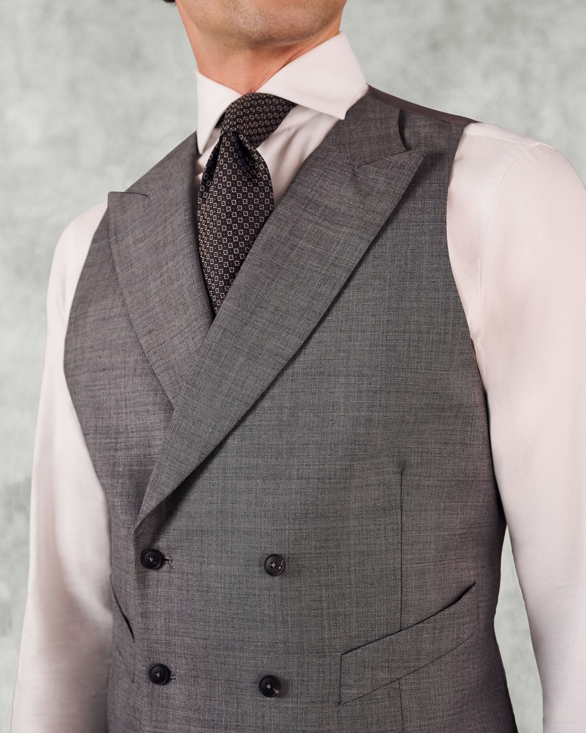 Torlese Double Breasted Virgin Wool Sharkskin Morning Waistcoat Grey
