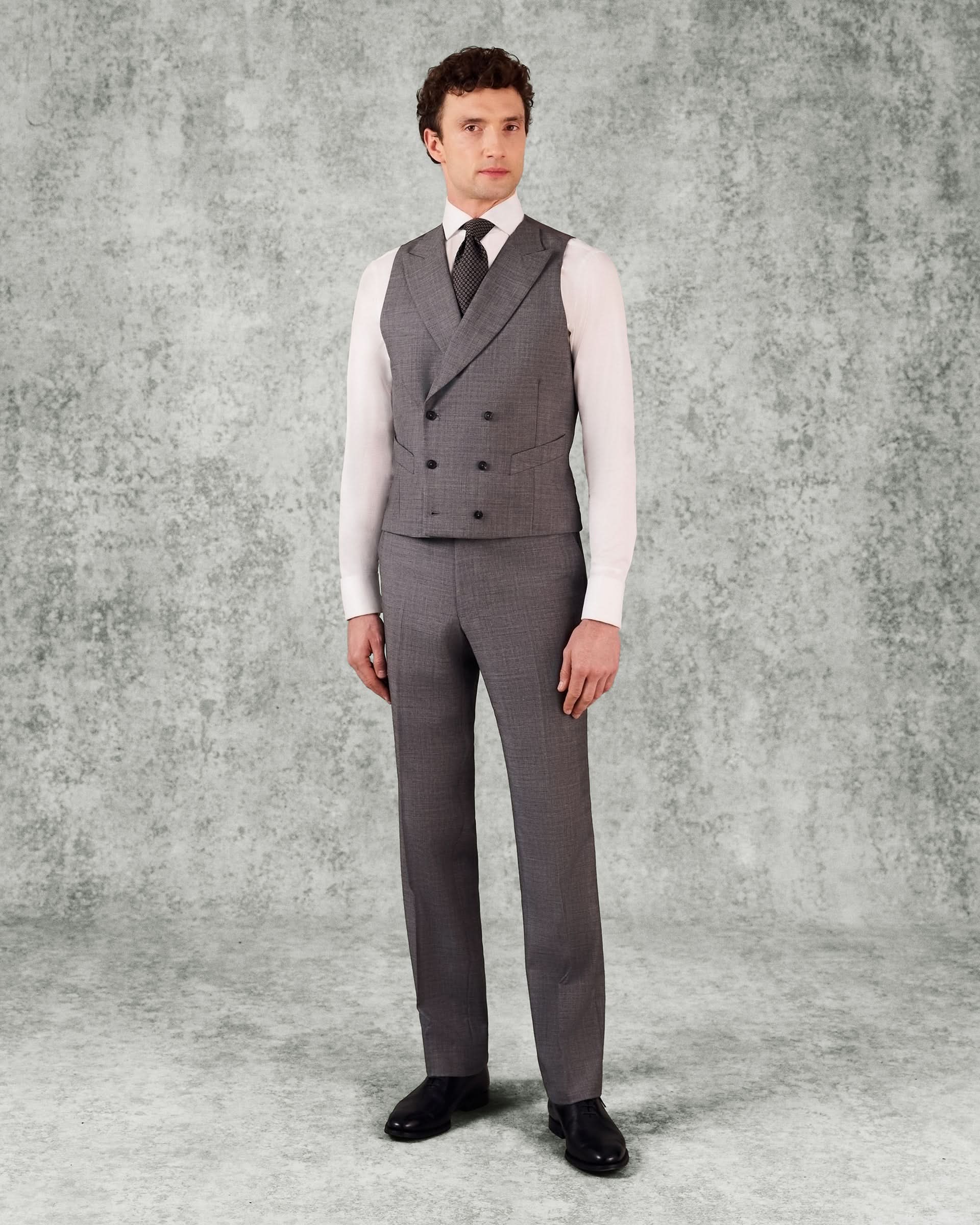 Torlese Double Breasted Virgin Wool Sharkskin Morning Waistcoat Grey
