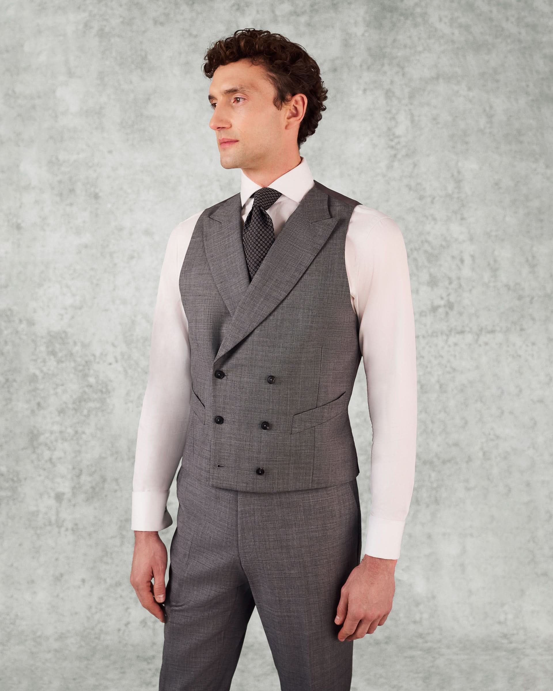 Torlese Double Breasted Virgin Wool Sharkskin Morning Waistcoat Grey