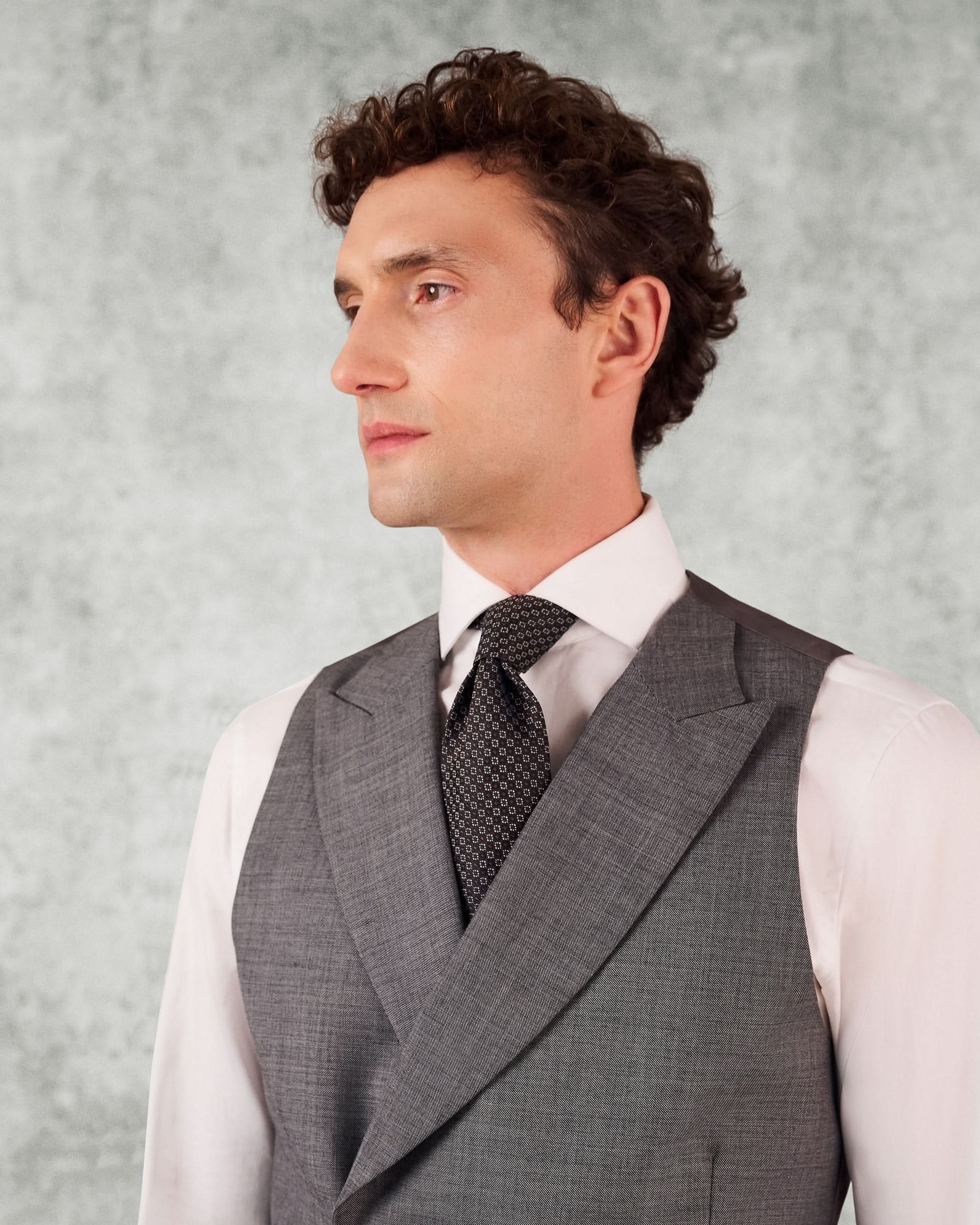 Torlese Double Breasted Virgin Wool Sharkskin Morning Waistcoat Grey