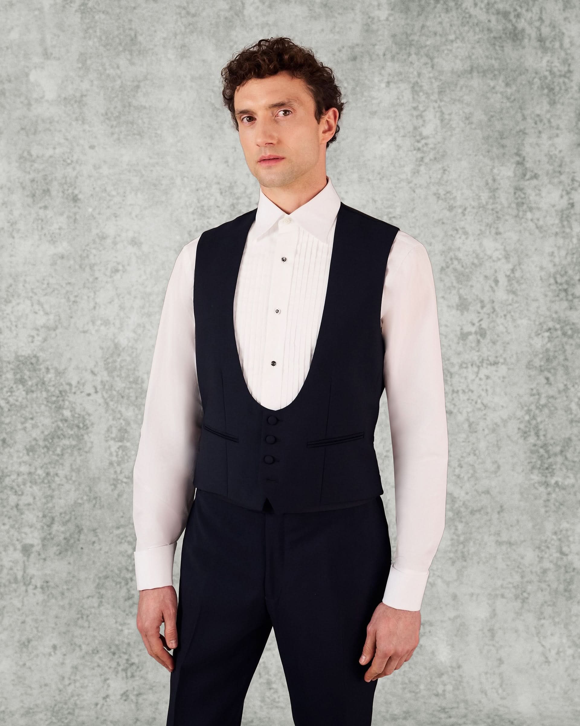 Weldon Wool Mohair Barathea Horseshoe Waistcoat Navy