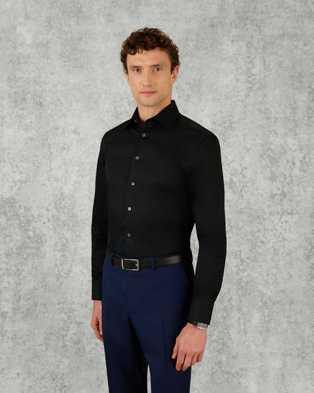 Whitton Single Cuff Cotton Dress Shirt Black