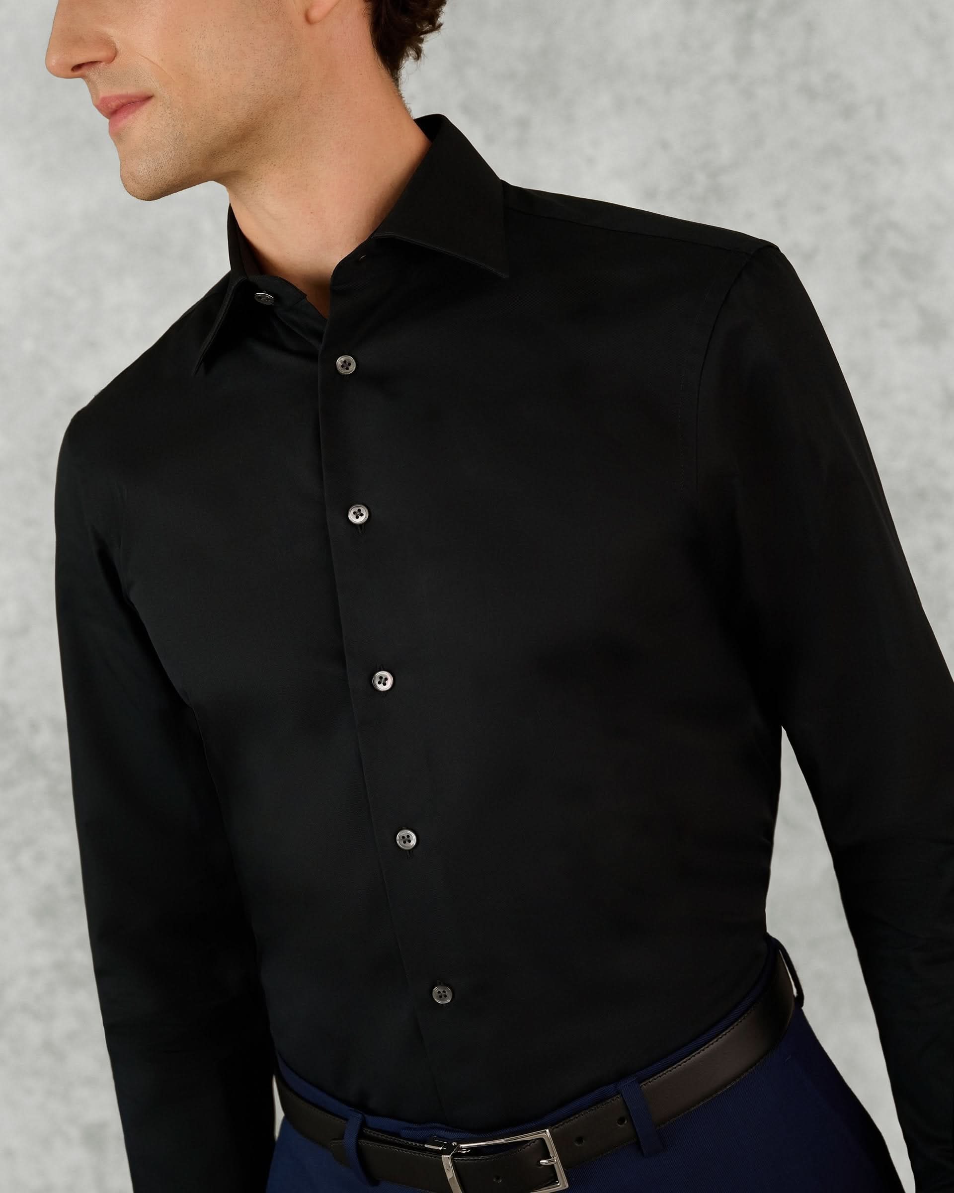 Whitton Single Cuff Cotton Dress Shirt Black