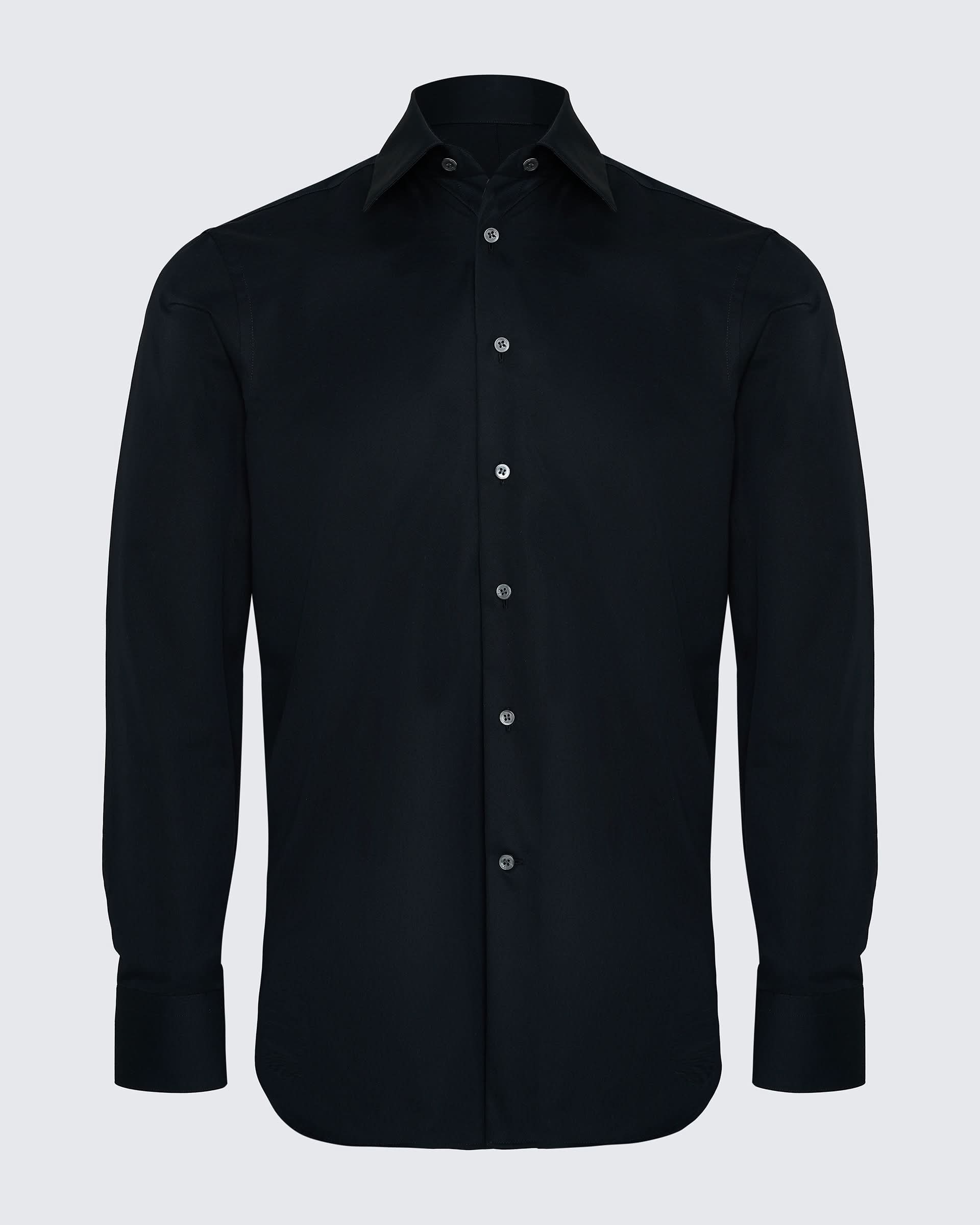 Whitton Single Cuff Cotton Dress Shirt Black