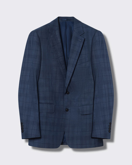 Inverness Wool Check Suit Jacket Light Blue