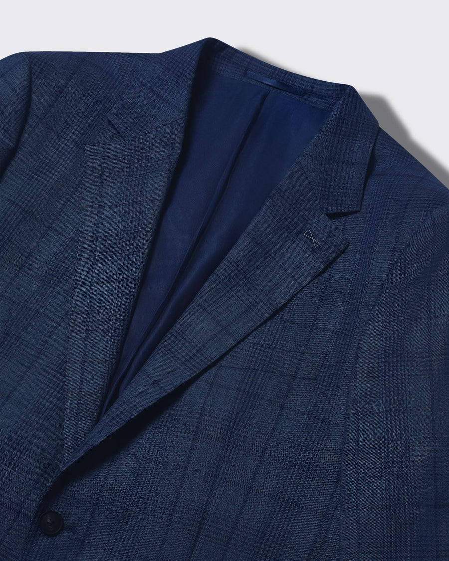 Inverness Wool Check Suit Jacket Light Blue
