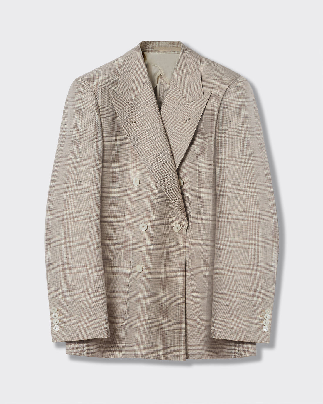 Hadley Wool &amp; Linen Check Double Breasted Blazer Neutral Check