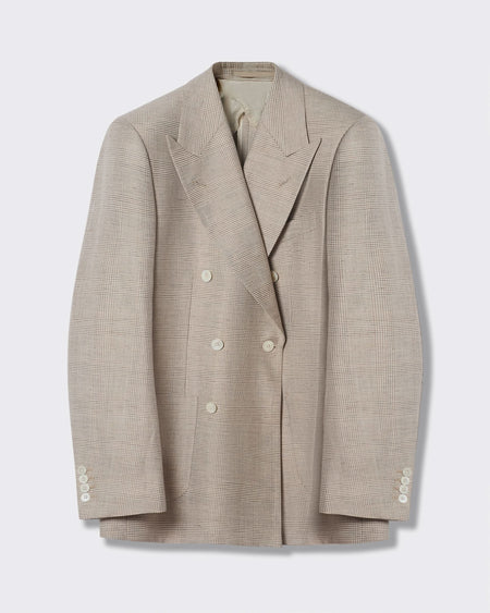 Hadley Wool & Linen Check Double Breasted Blazer Neutral Check