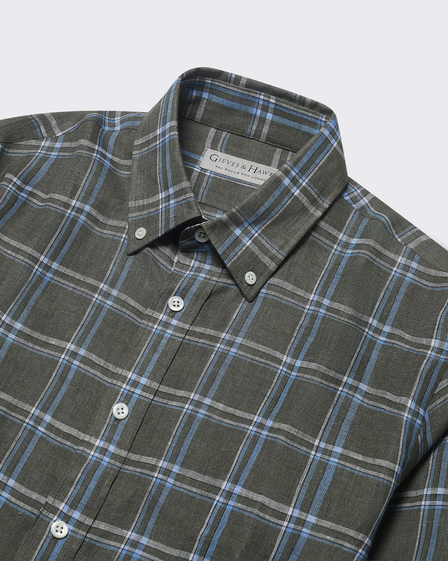 Blake Button Down Linen Shirt Olive