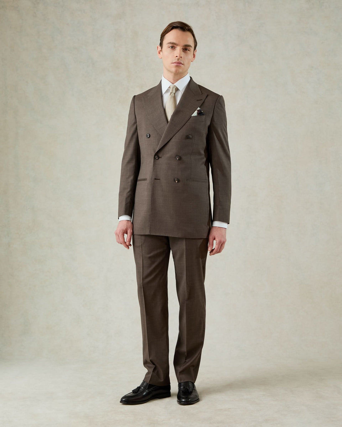 Burton Wool &amp; Cashmere Double Breasted Peak Suit Dark Brown