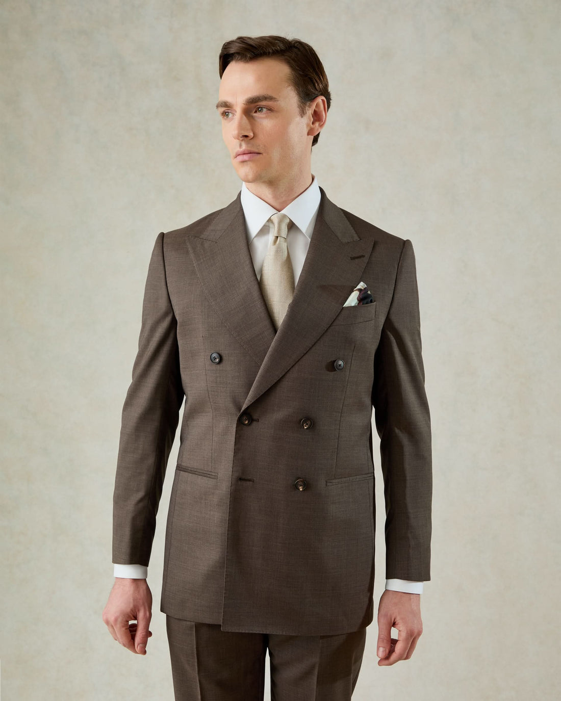 Burton Wool &amp; Cashmere Double Breasted Peak Suit Dark Brown