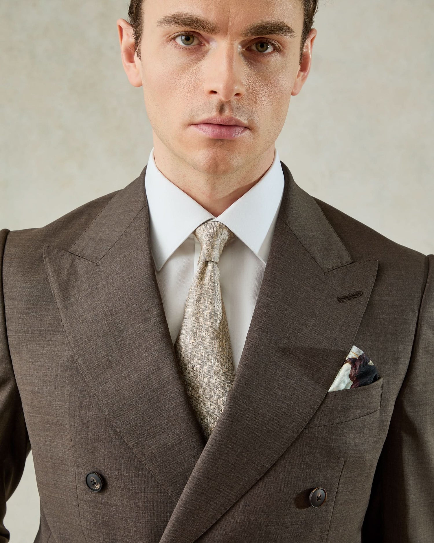 Burton Wool &amp; Cashmere Double Breasted Peak Suit Dark Brown