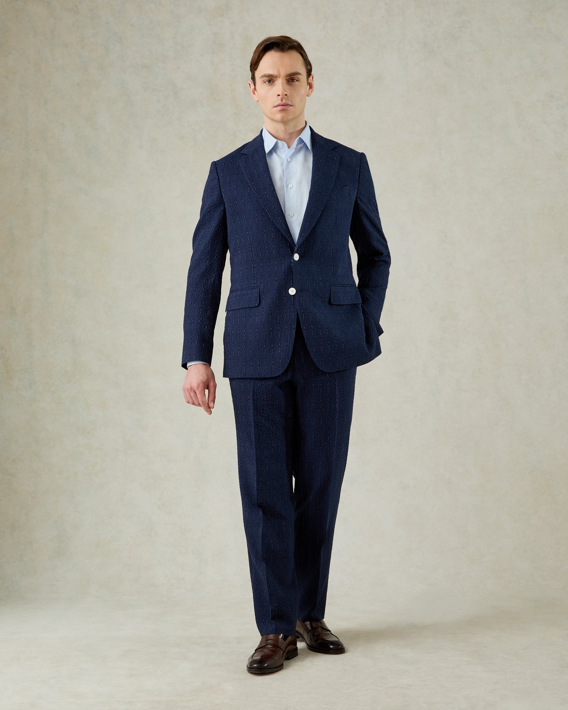 Harrison Seersucker Morse Code Suit Navy