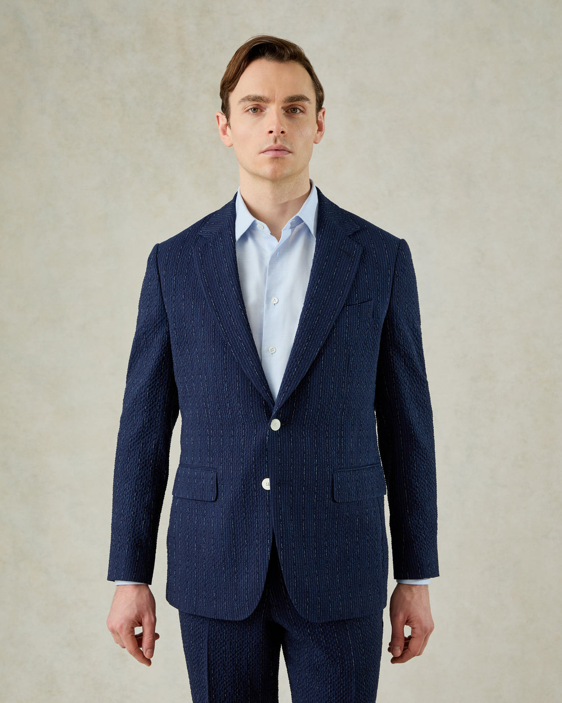 Harrison Seersucker Suit Jacket Navy Morse Code