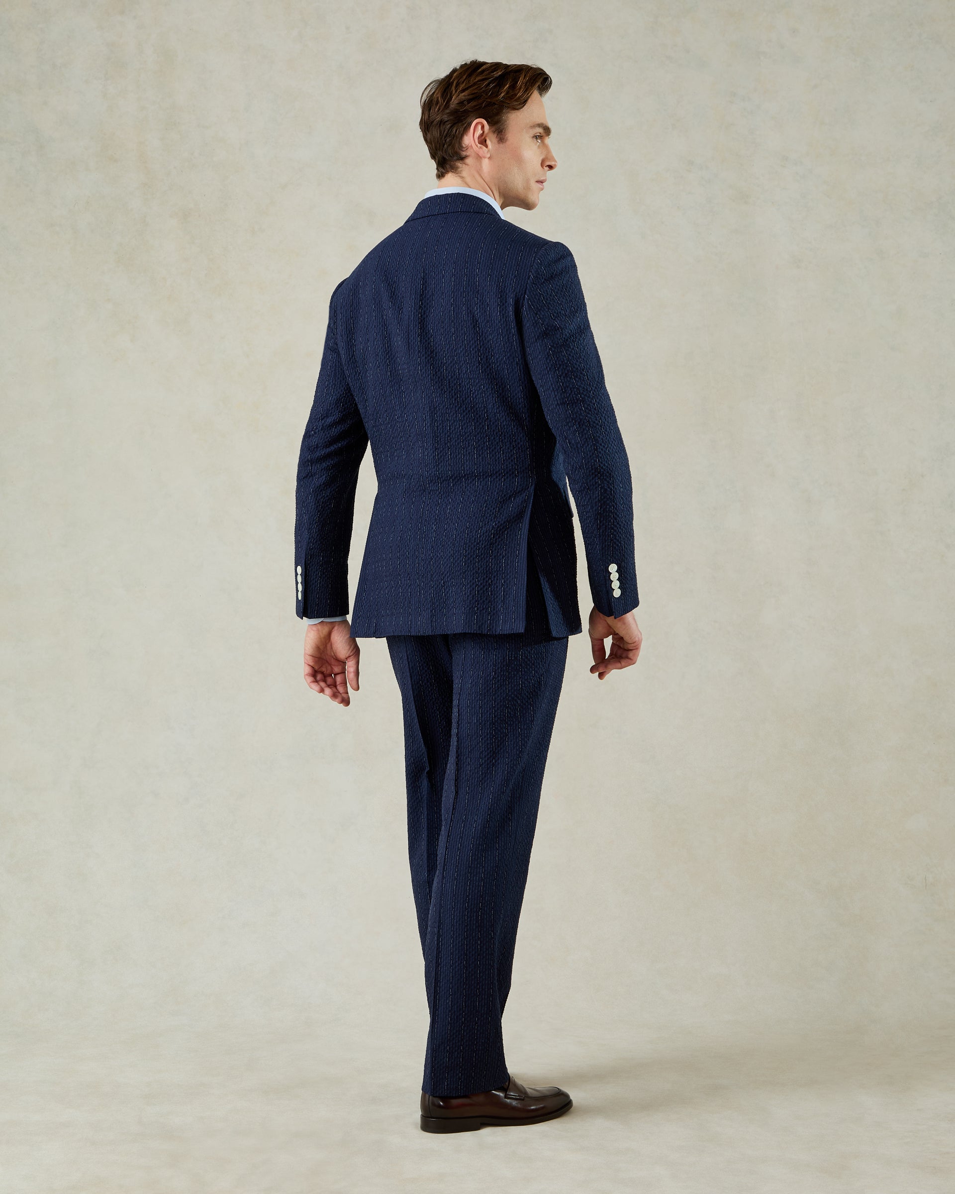 Harrison Seersucker Suit Jacket Navy Morse Code
