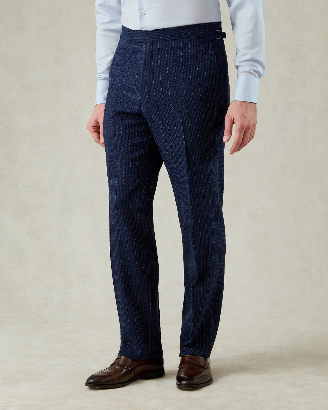 Harrison Seersucker Morse Code Suit Trouser Navy