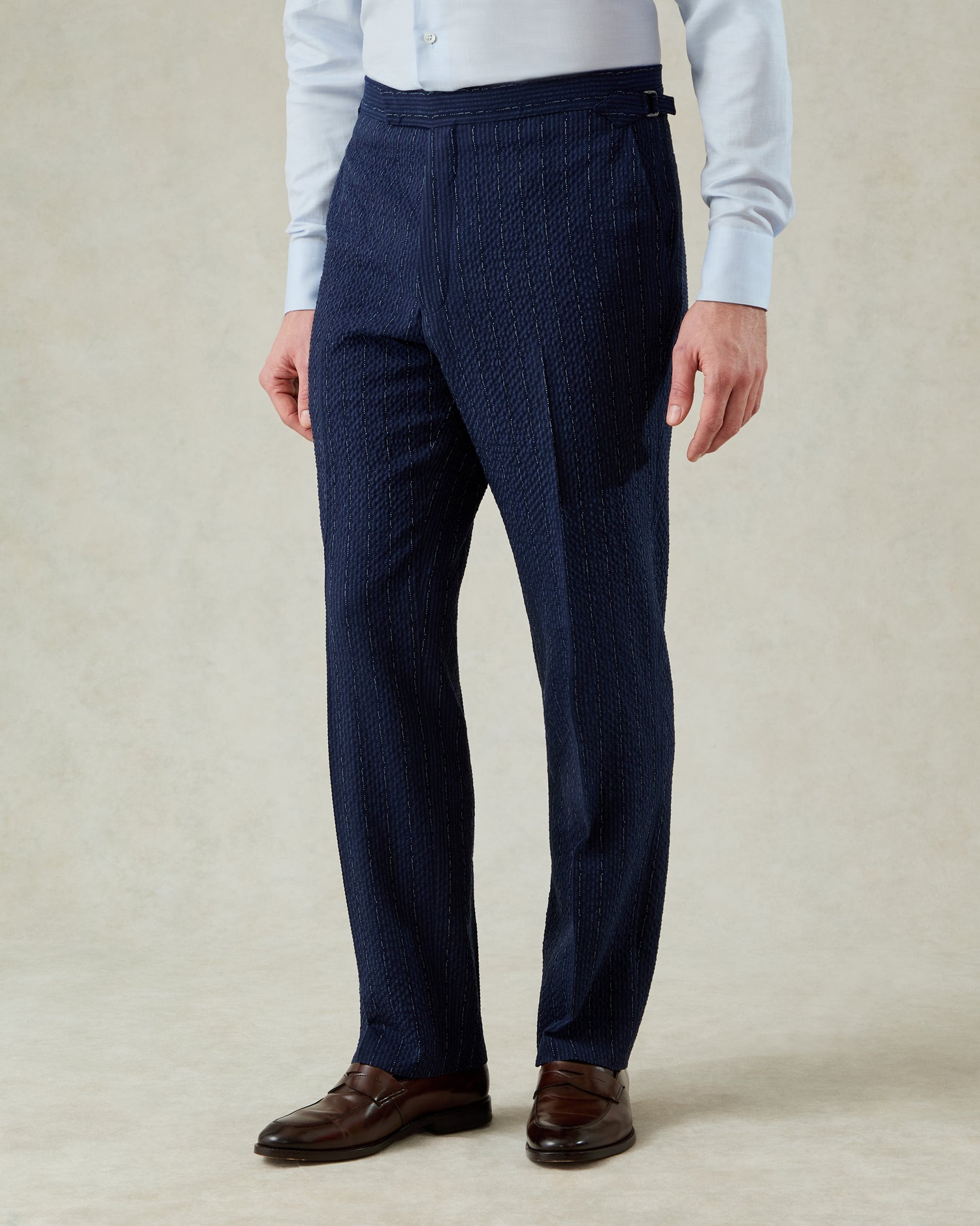 Harrison Seersucker Morse Code Suit Trouser Navy