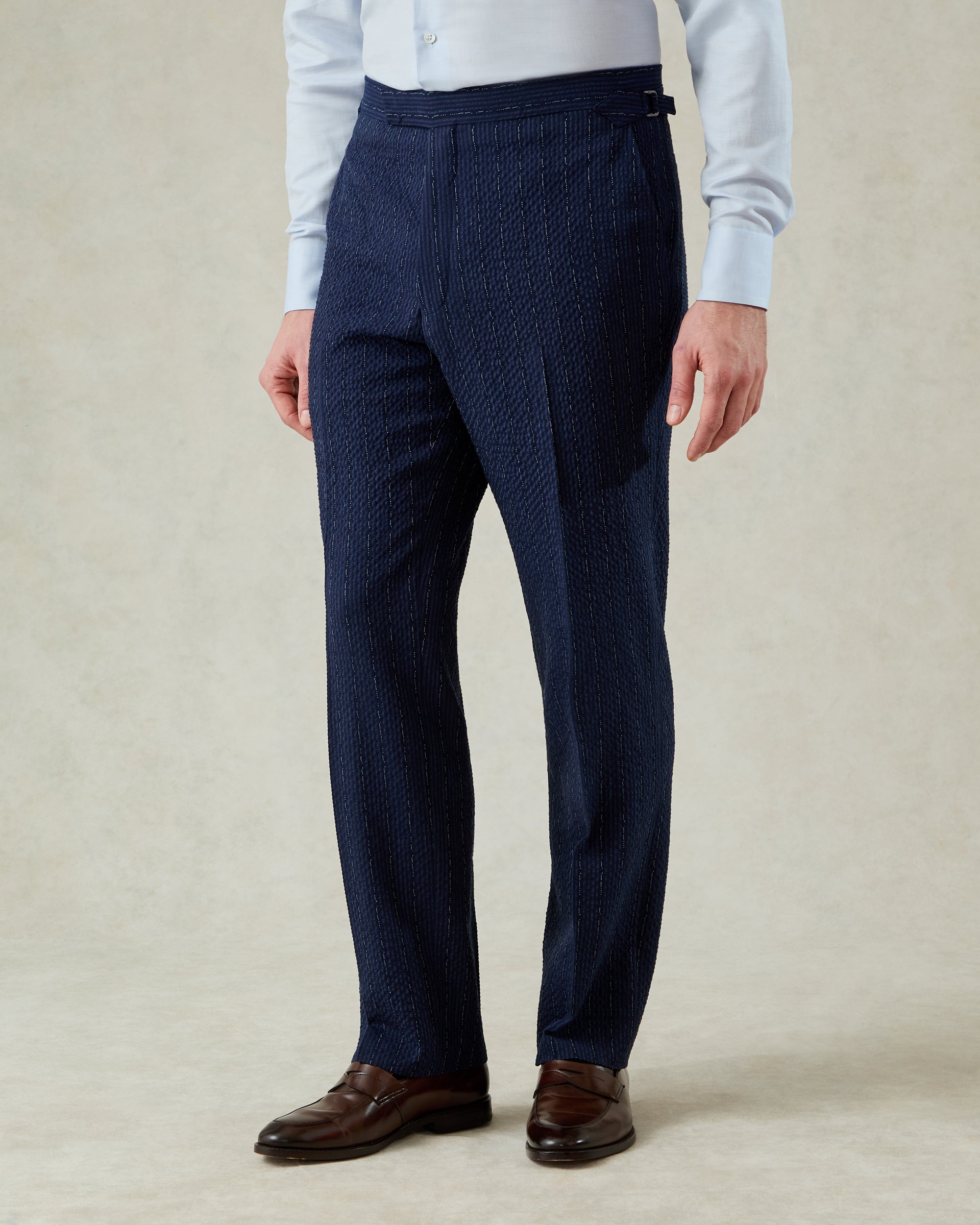 Harrison Seersucker Morse Code Suit Navy