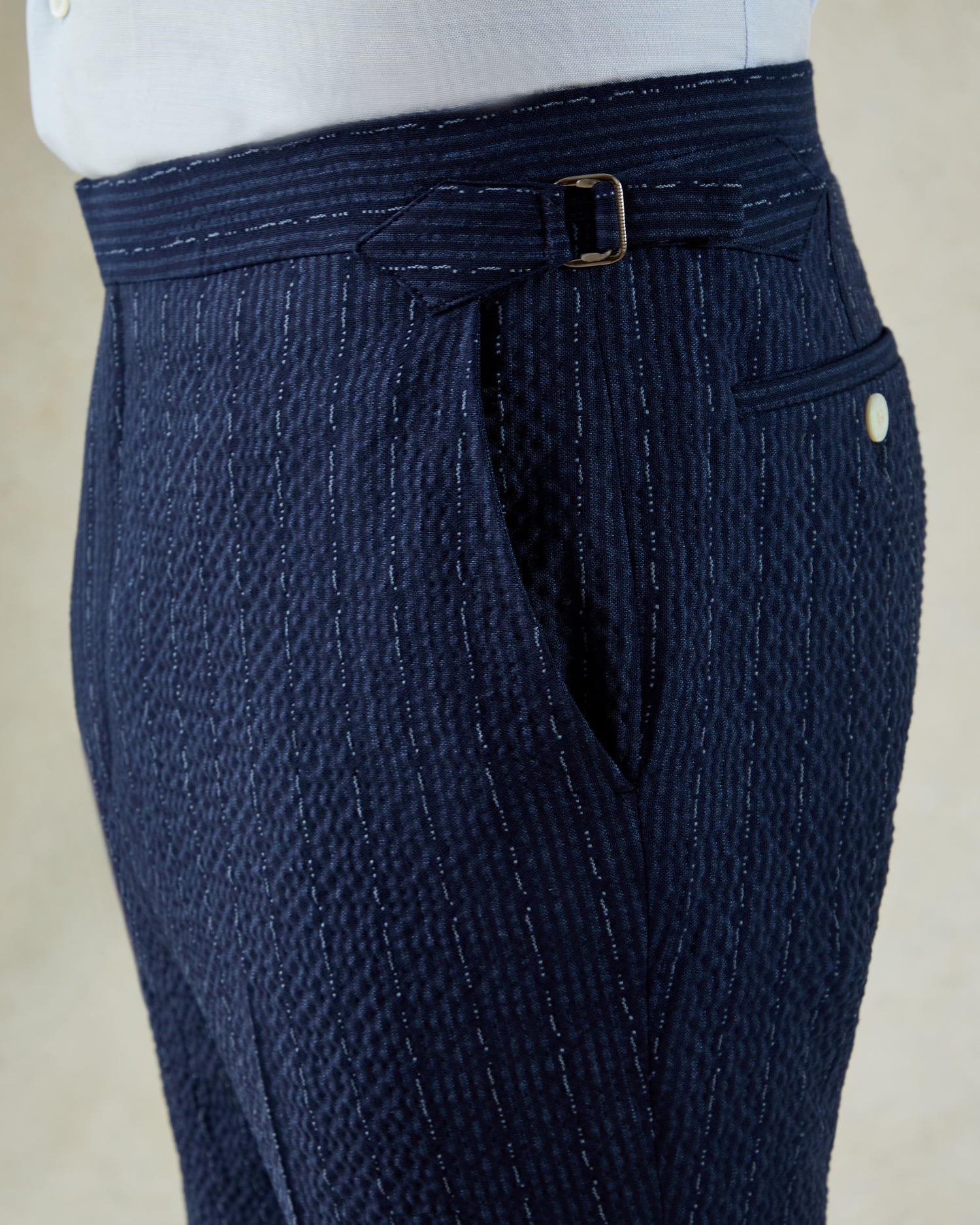Harrison Seersucker Morse Code Suit Trouser Navy