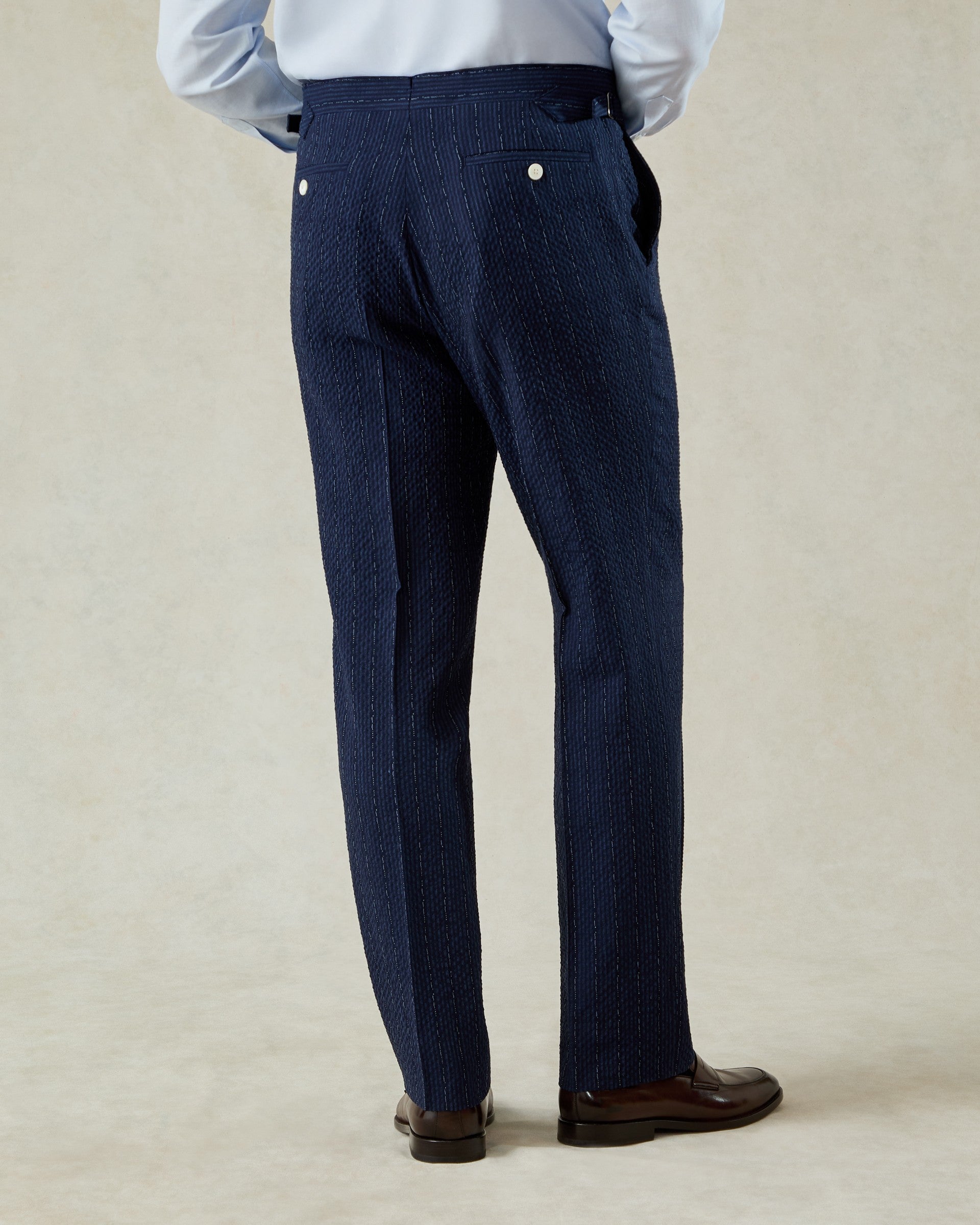 Harrison Seersucker Morse Code Suit Trouser Navy