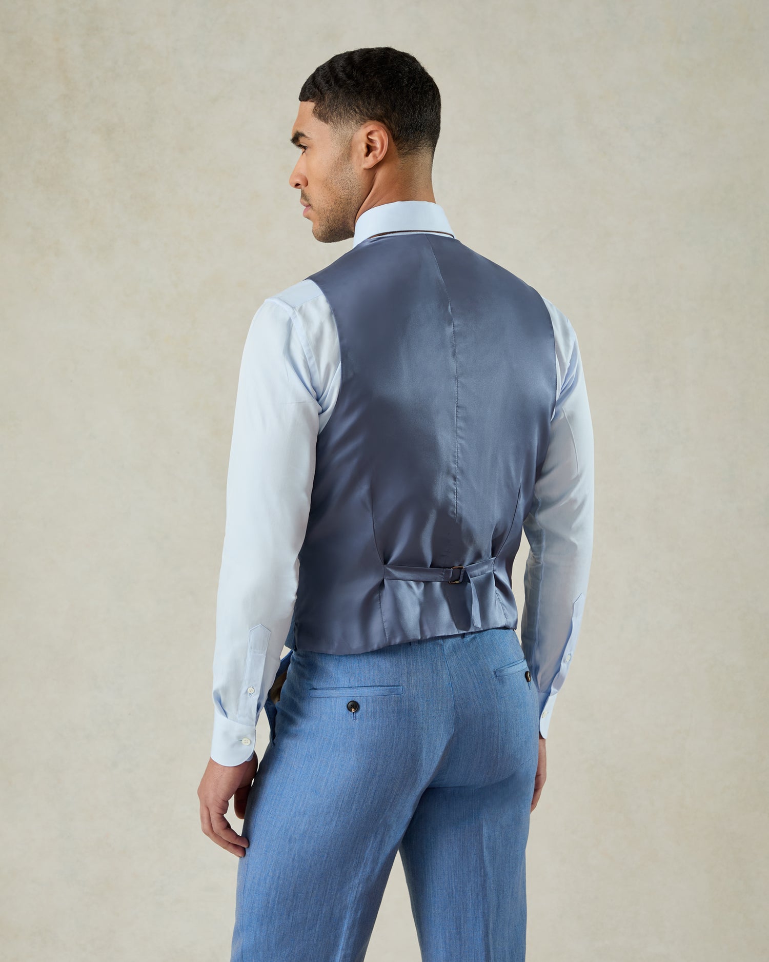 Wilson Linen Waistcoat Mid Blue