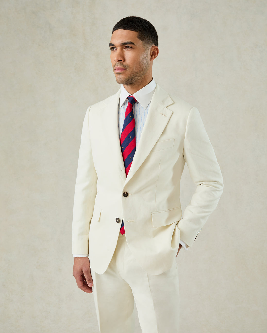 Pearce Cotton &amp; Linen Herringbone Suit Jacket White
