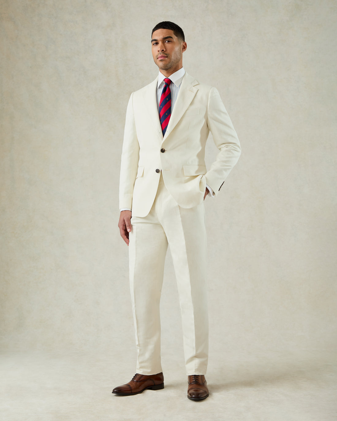 Pearce Cotton &amp; Linen Herringbone Suit White