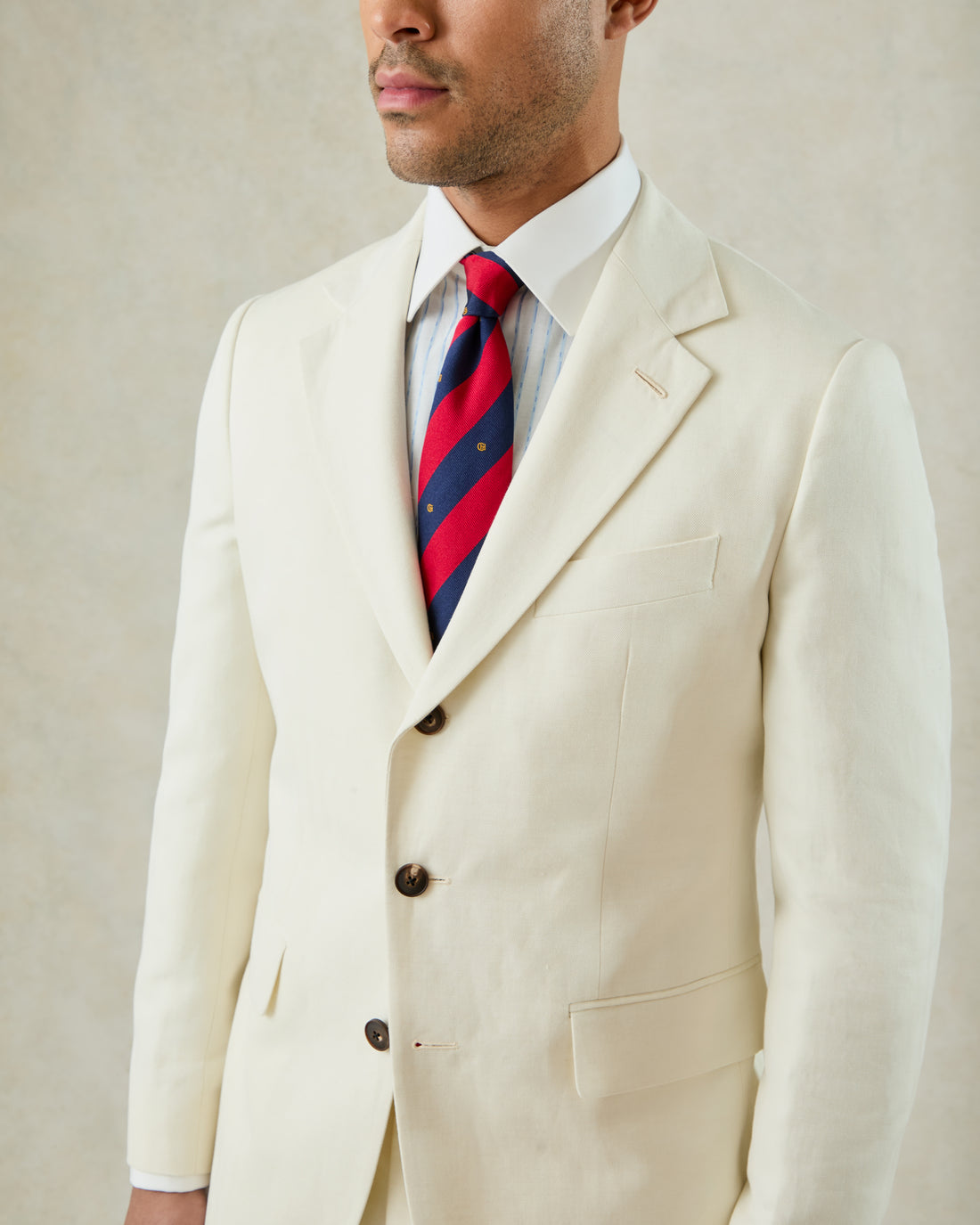 Pearce Cotton &amp; Linen Herringbone Suit White