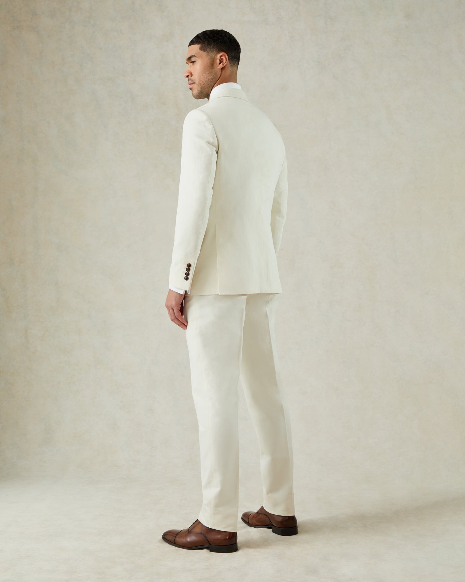 Pearce Cotton &amp; Linen Herringbone Suit White