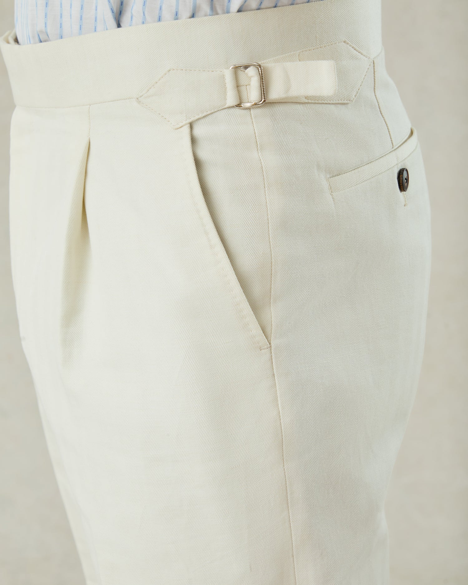 Pearce Cotton &amp; Linen Herringbone Suit Trouser White