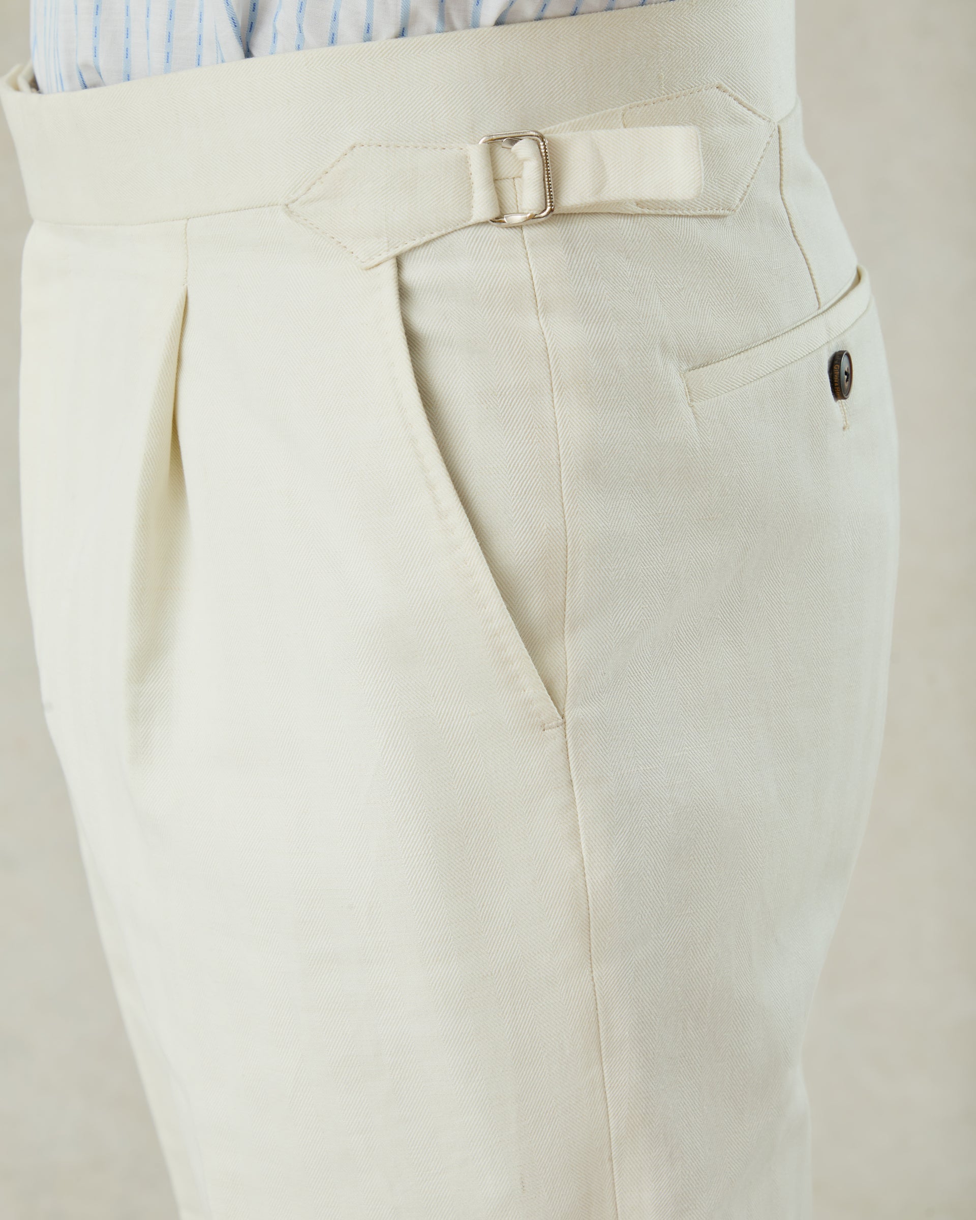 Pearce Cotton &amp; Linen Herringbone Suit Trouser White