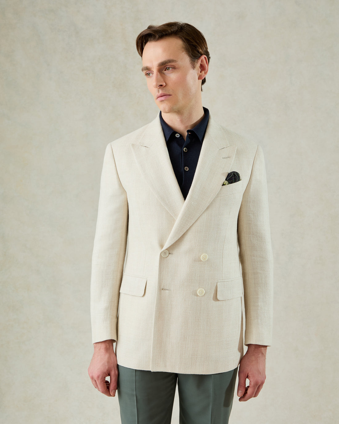 Tilman Silk &amp; Linen Double Breasted Blazer Cream