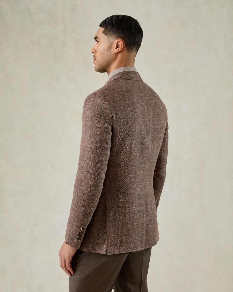 Watkins Virgin Wool Linen Hopsack Jacket Brown