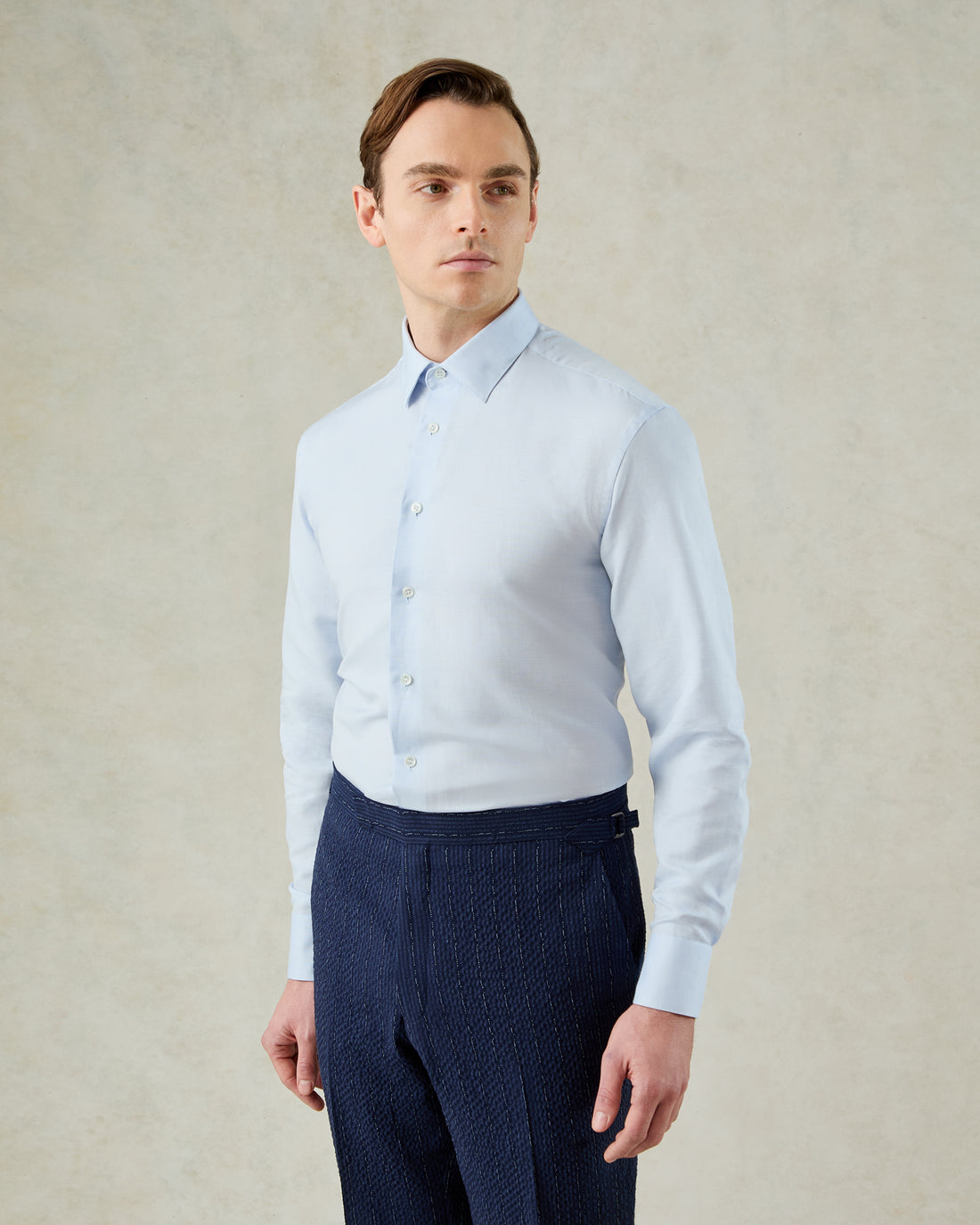 Johnston Cotton &amp; Linen Shirt Blue