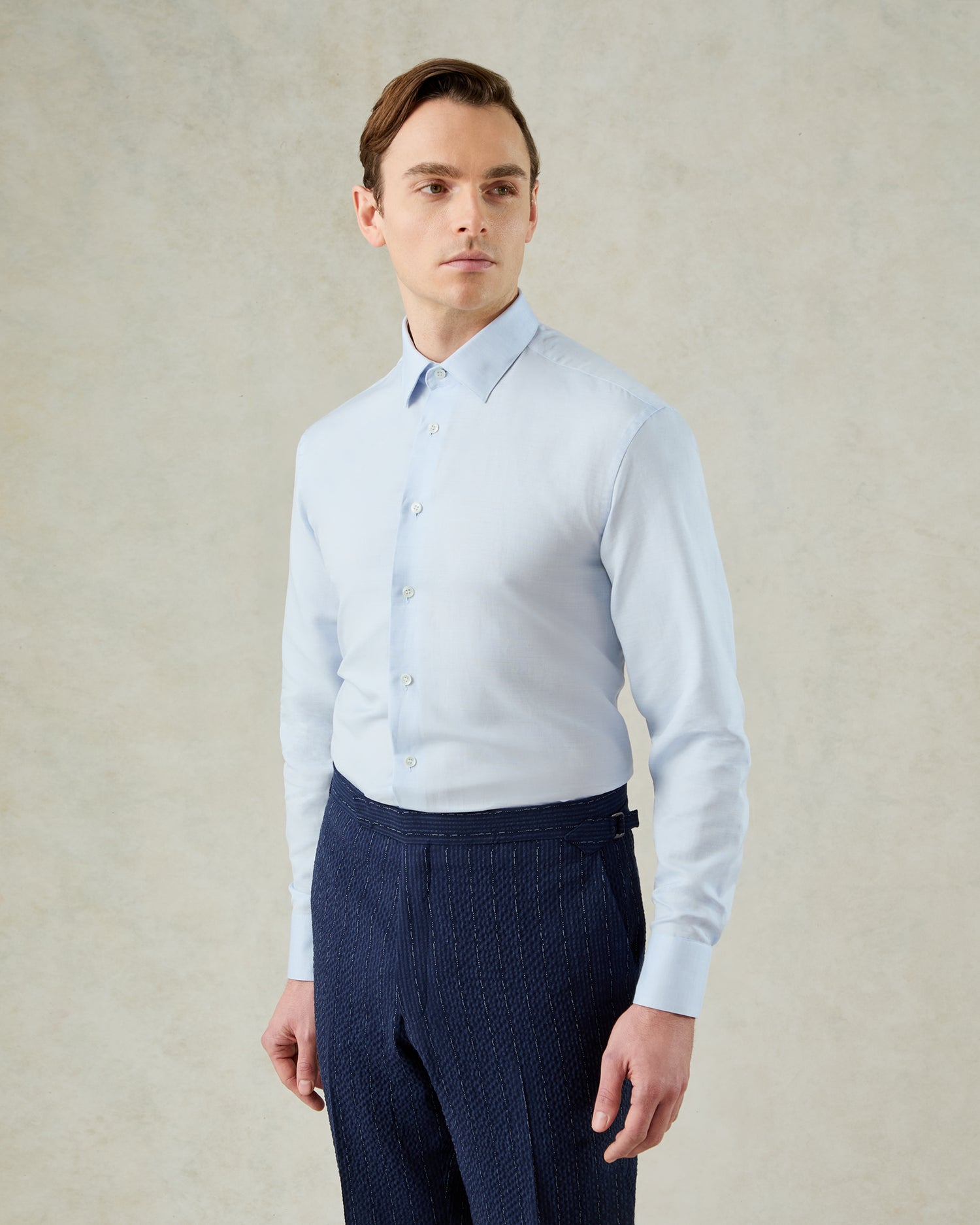 Johnston Cotton &amp; Linen Shirt Blue