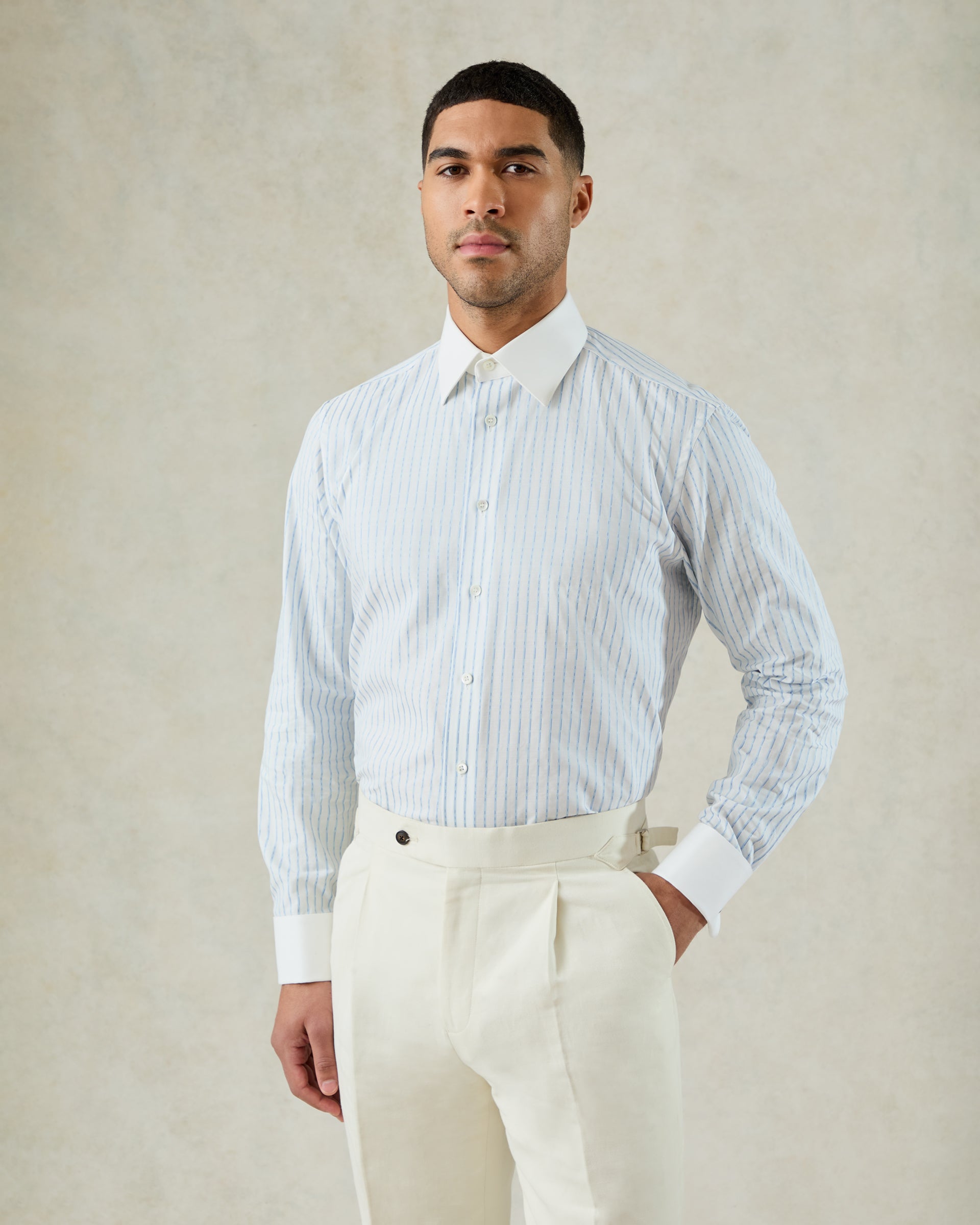 Pennell Cotton Morse Code Stripe Shirt Sky Blue