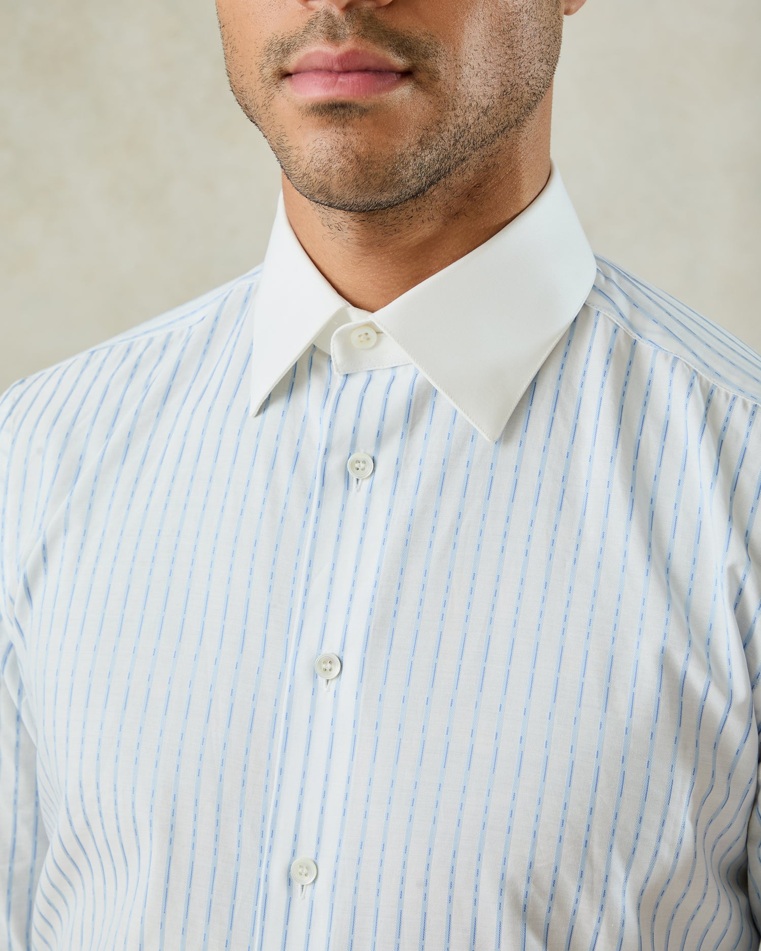 Pennell Cotton Morse Code Stripe Shirt Sky Blue