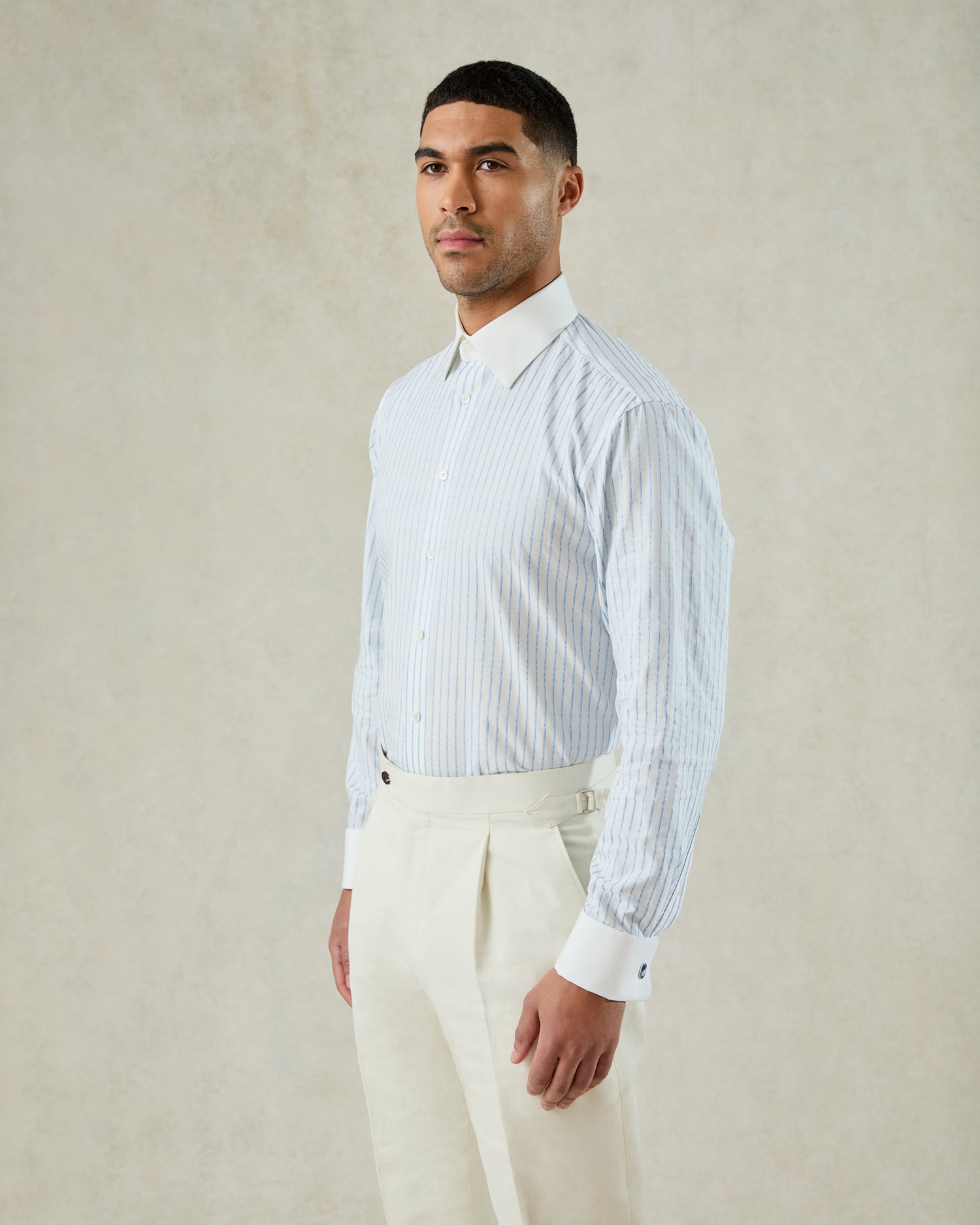 Pennell Cotton Morse Code Stripe Shirt Sky Blue