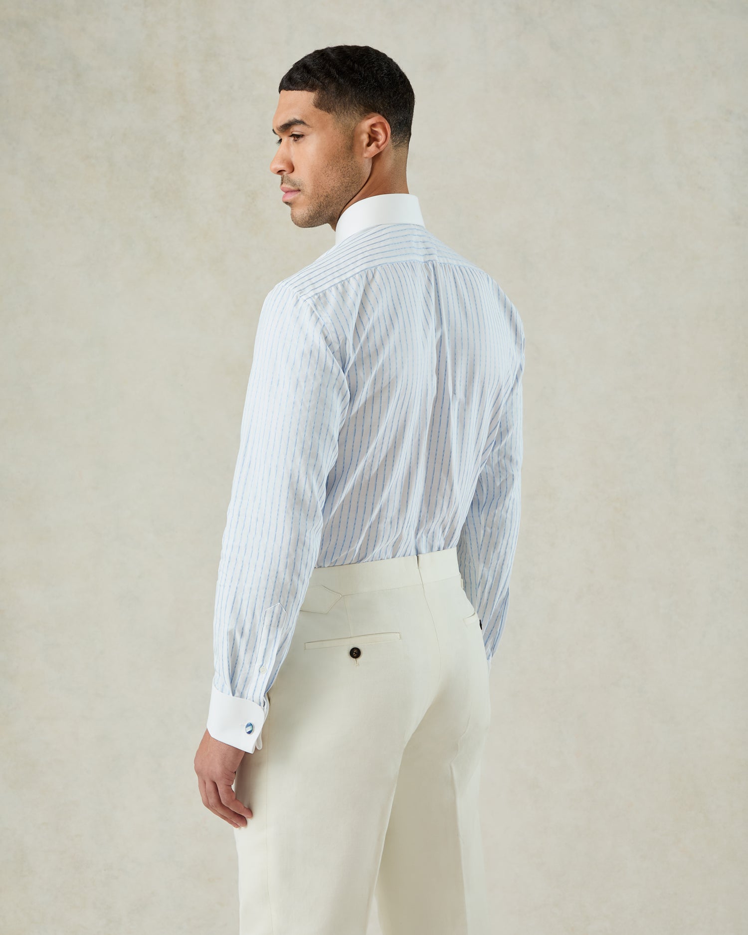 Pennell Cotton Morse Code Stripe Shirt Sky Blue