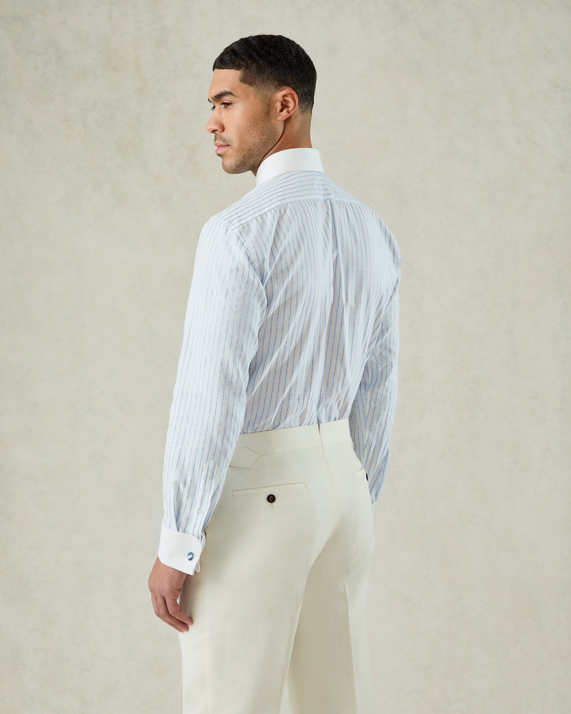 Pennell Cotton Morse Code Stripe Shirt Sky Blue