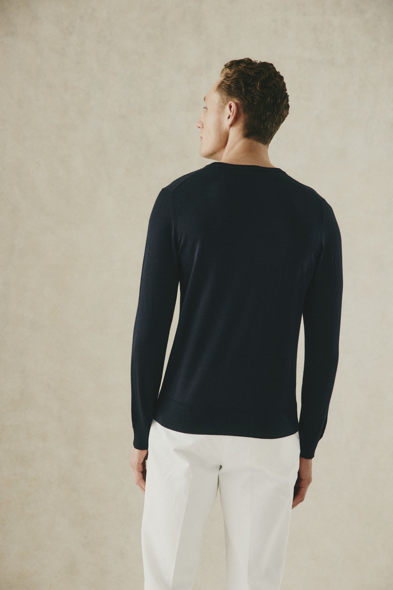 Lucas Merino Wool Silk &amp; Cashmere Crew Jumper Navy