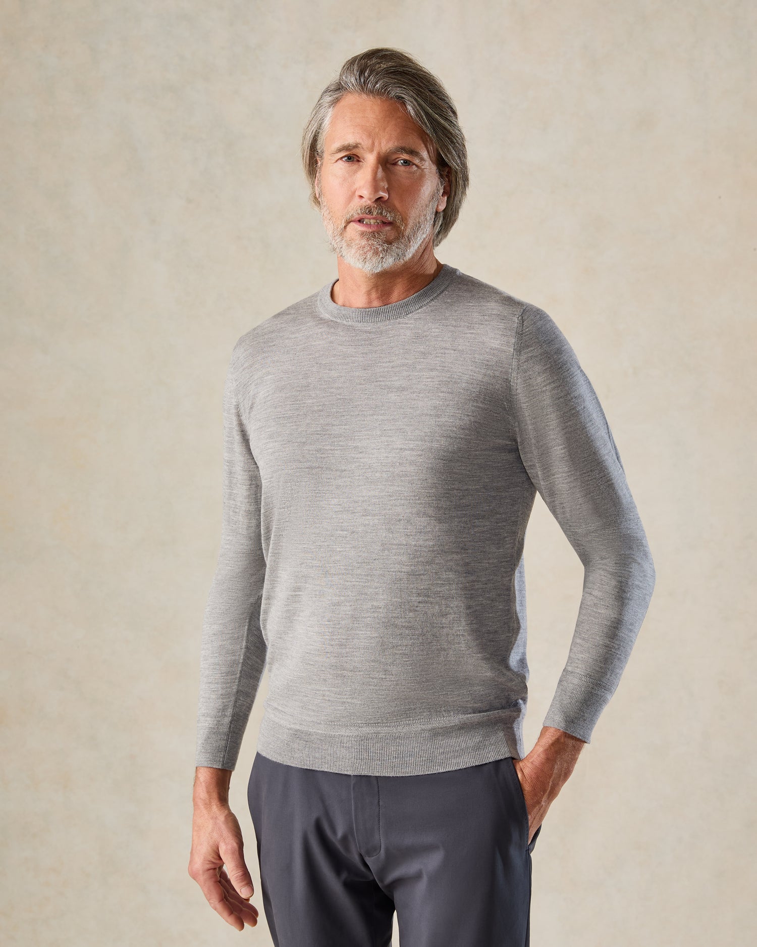 Lucas Merino Wool Silk Cashmere Crew Jumper Grey