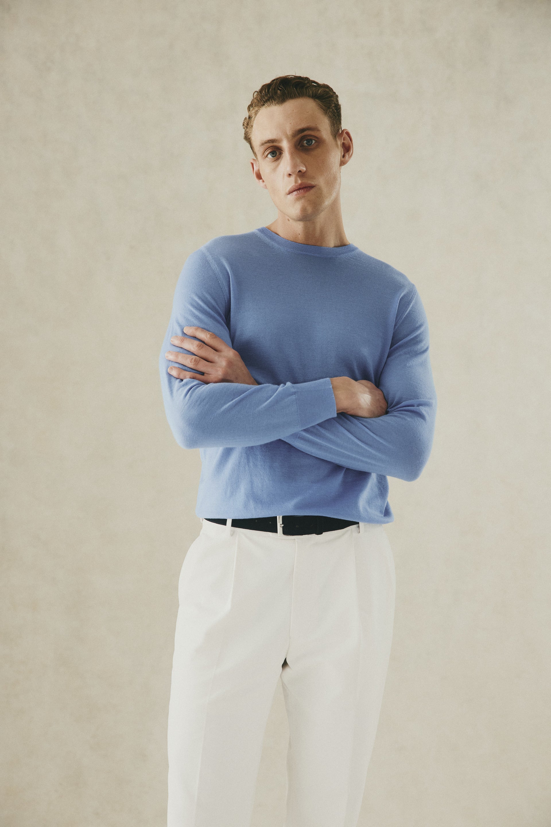 Lucas Cashmere Crew Jumper Blue