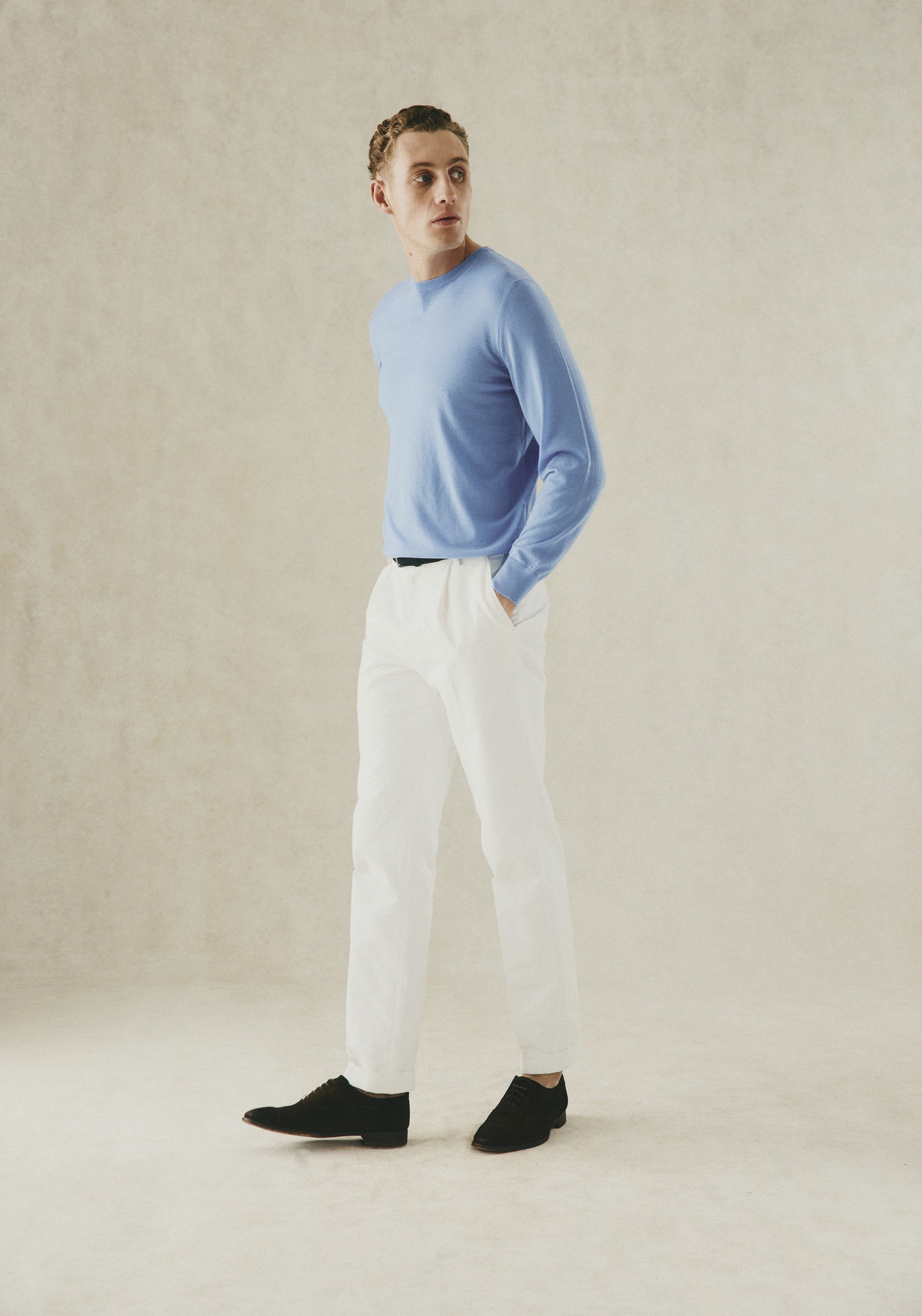 Lucas Cashmere Crew Jumper Blue