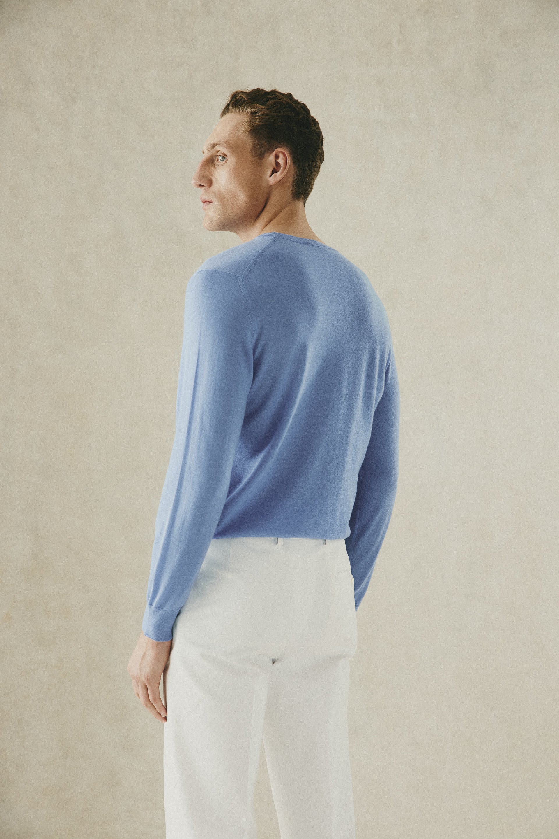 Lucas Cashmere Crew Jumper Blue
