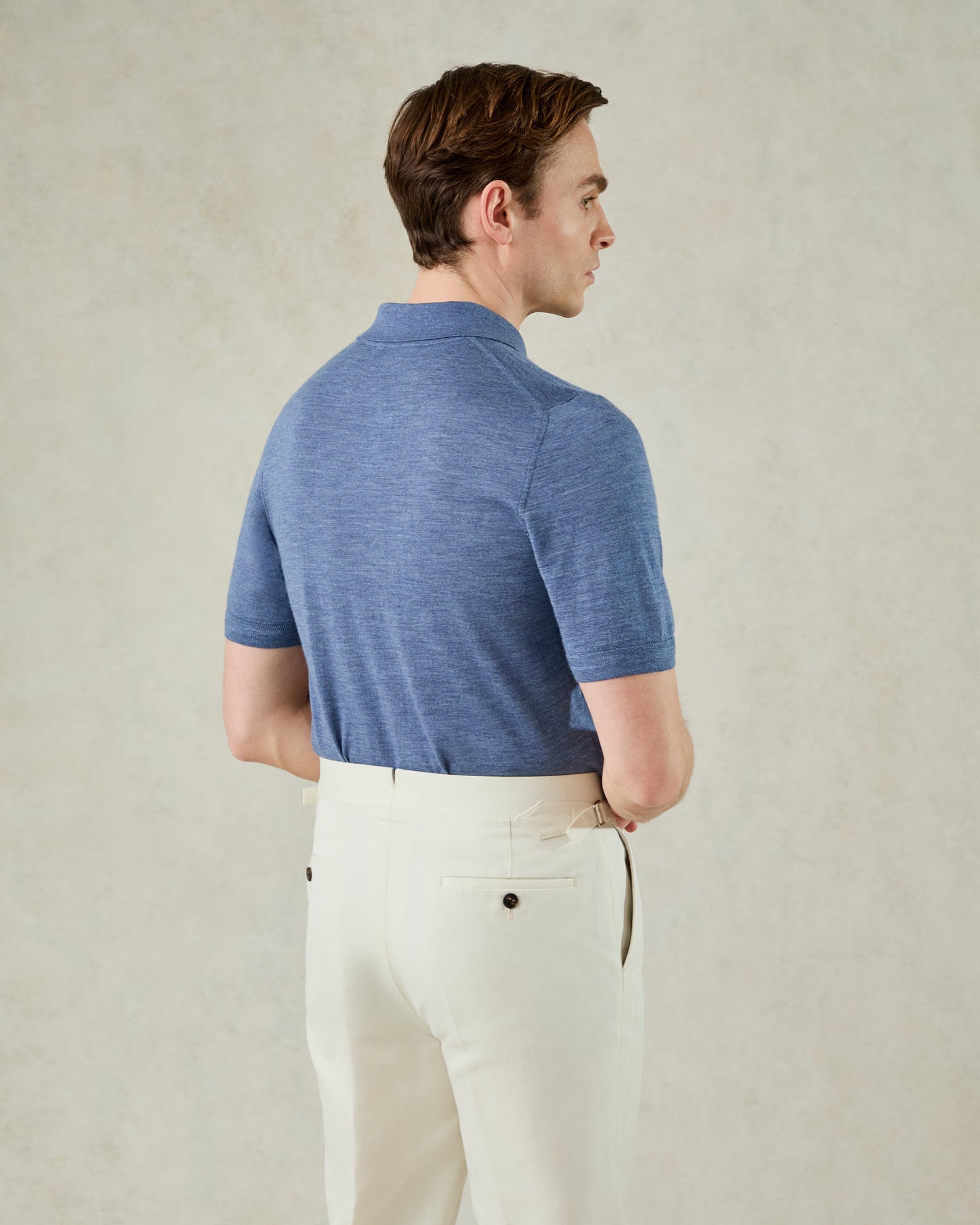 Dicken Short Sleeve Merino Wool Silk &amp; CashmerePolo Knit Light Blue