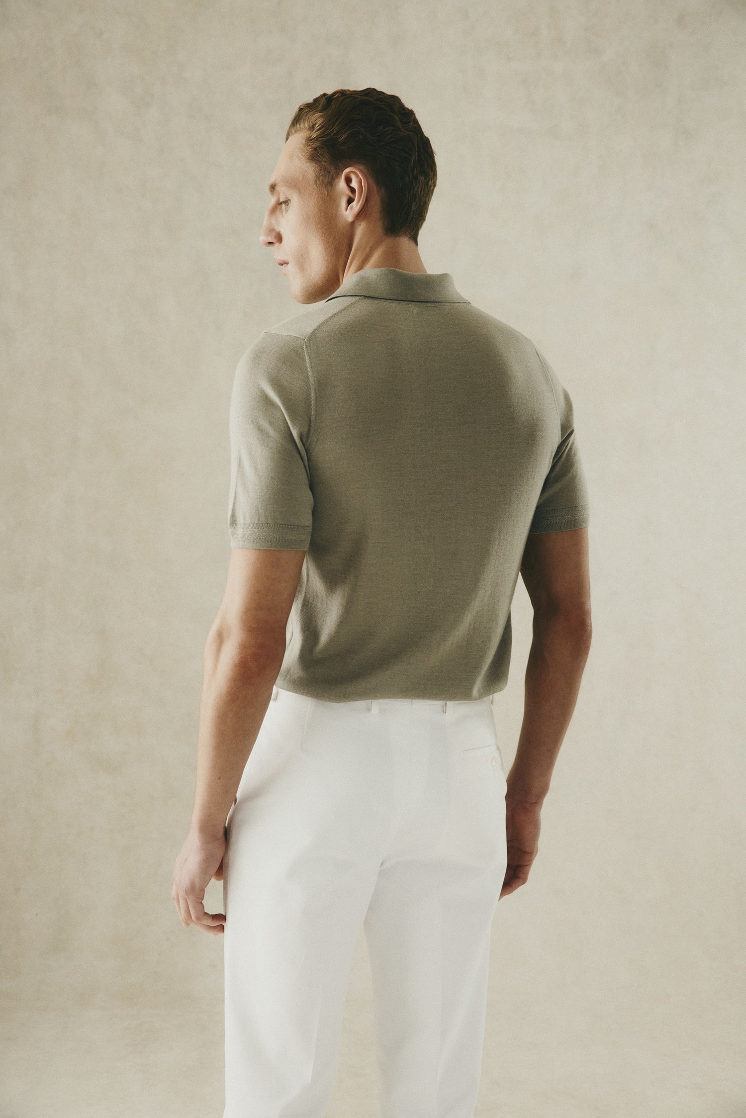 Dicken Short Sleeve Merino Wool Silk &amp; Cashmere Polo Knit Sage