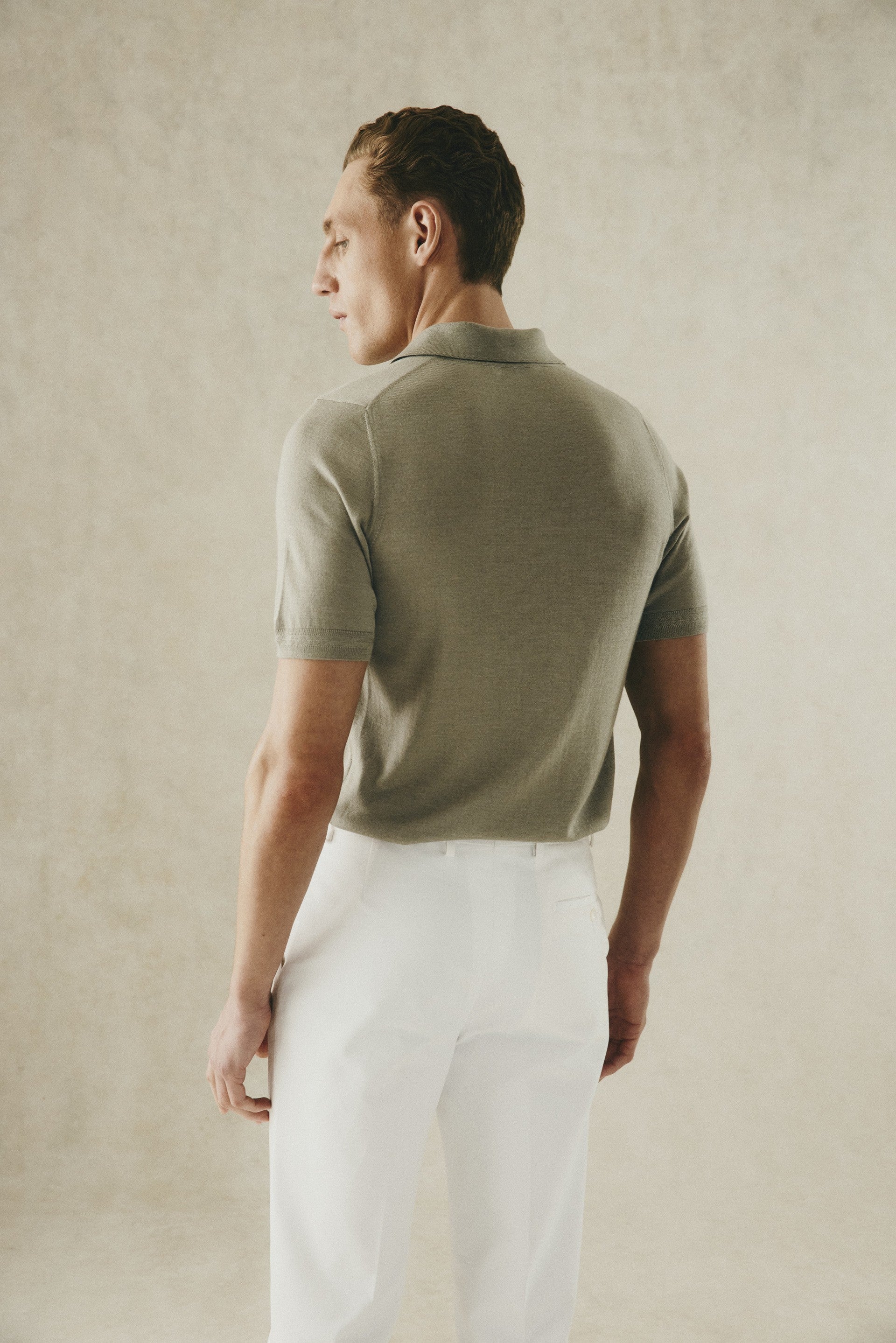 Dicken Short Sleeve Merino Wool Silk &amp; Cashmere Polo Knit Sage