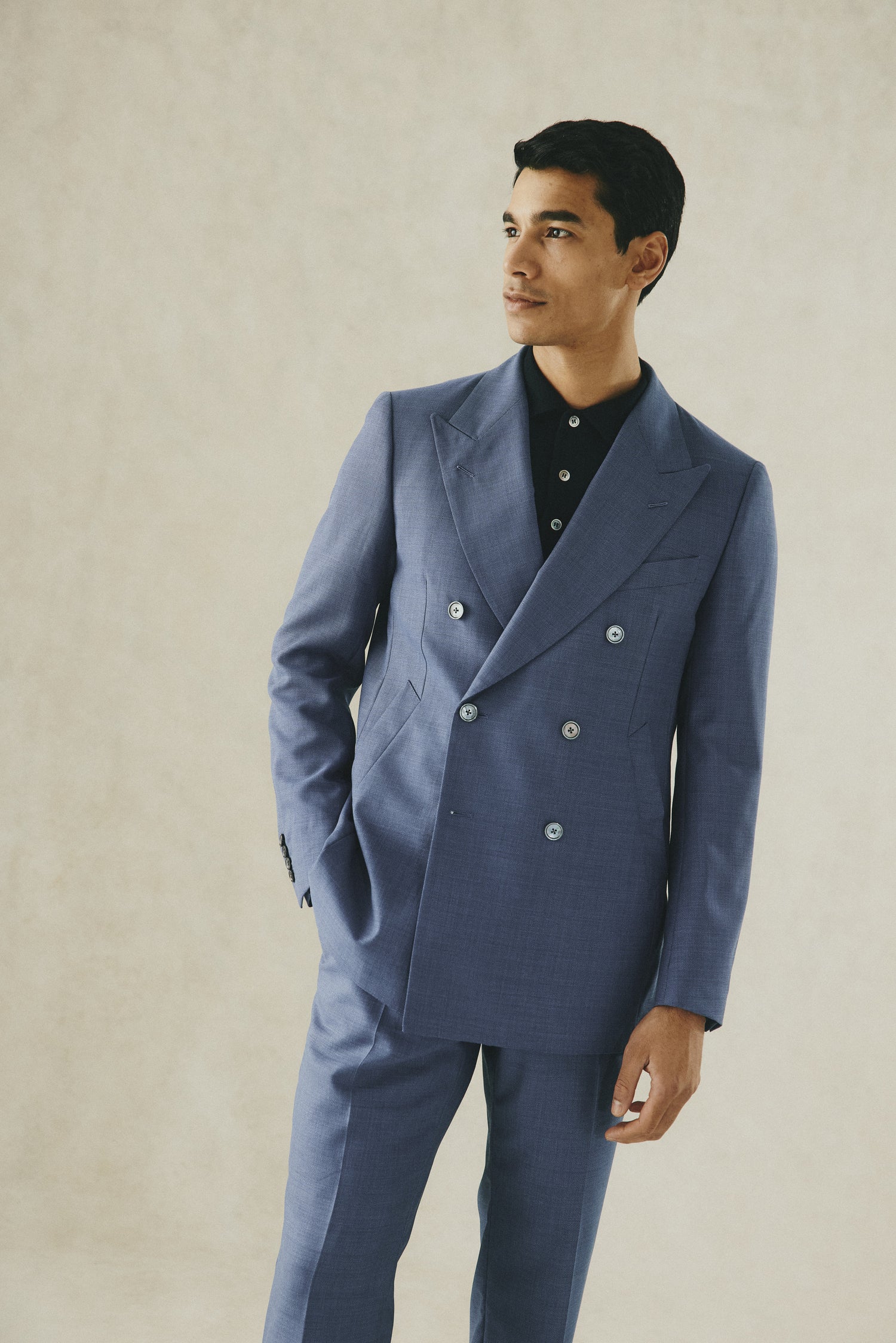 Drummond Basketweave Double Breasted Jacket Blue