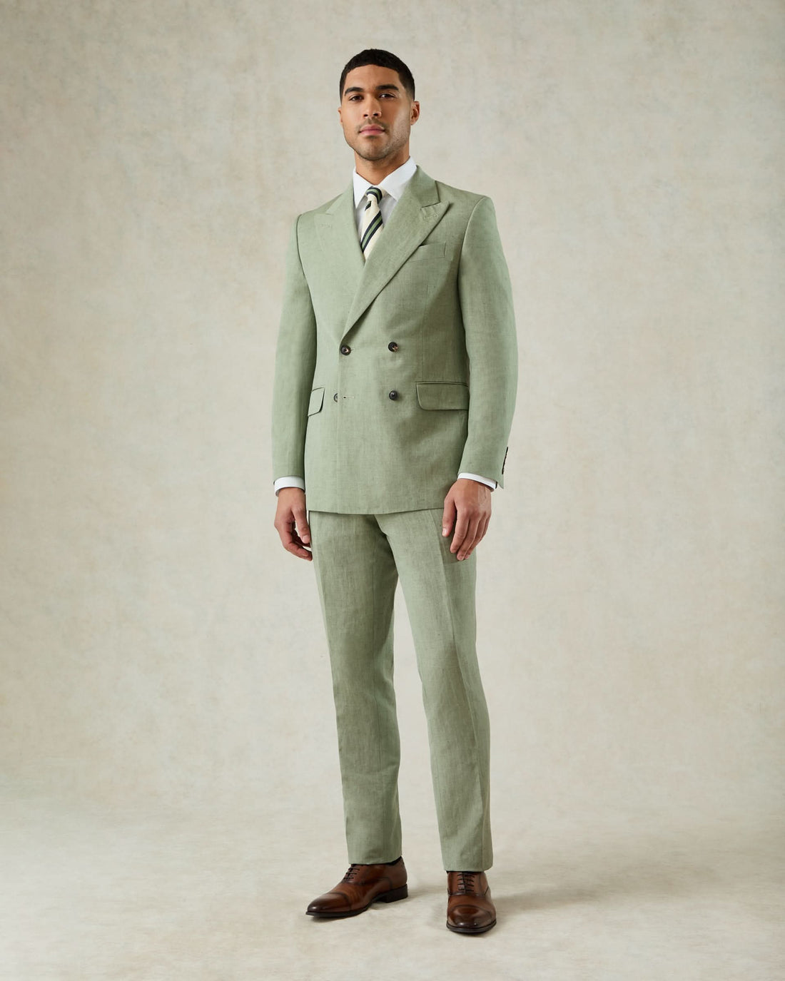 Luce Wool &amp; Linen Double Breasted Suit Green